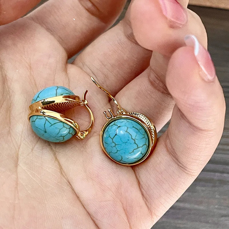 Elegant Vintage Geometric Turquoise Stud Earrings