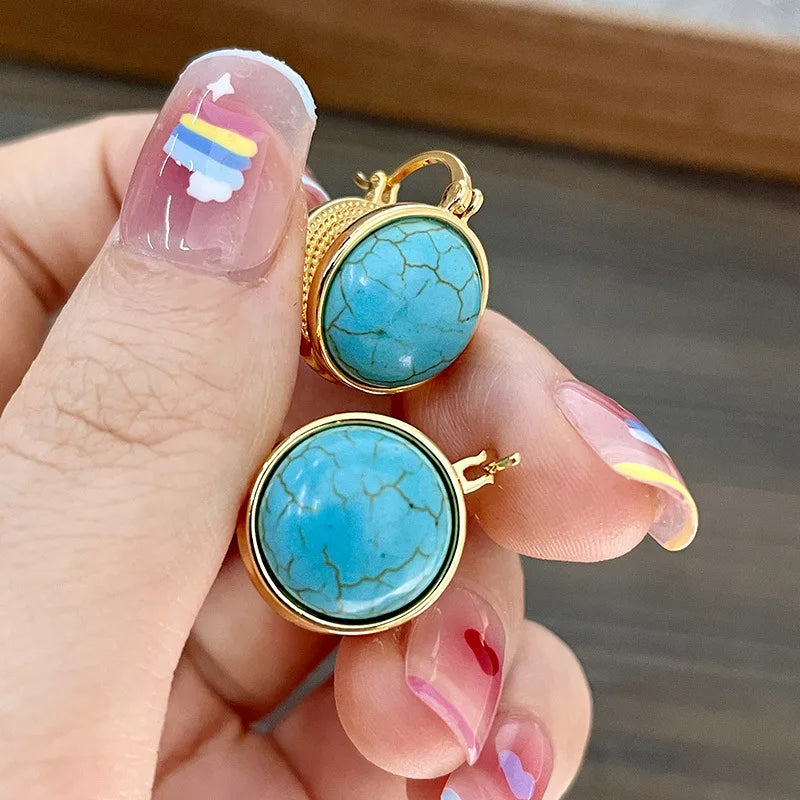 Elegant Vintage Geometric Turquoise Stud Earrings